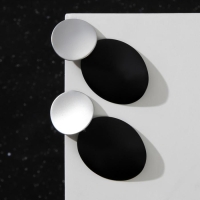 Серьги металл &laquo;Тренд&raquo; выпуклые диски, цвет чёрный в матовом серебре