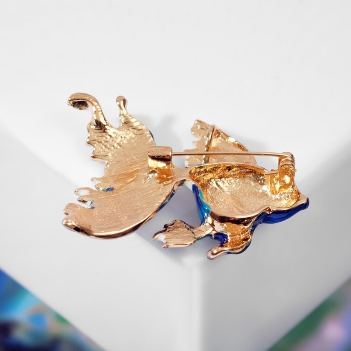 Брошь &laquo;Рыбка&raquo; петушок, цвет бело-синий в золоте