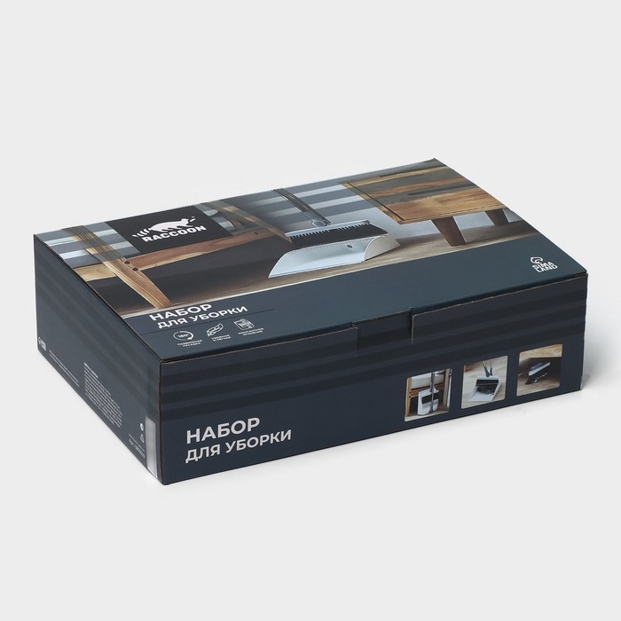 Щётка для пола Raccoon, 2 предмета: совок 27&times;25&times;88 см, щётка 26&times;94 см, цвет белый