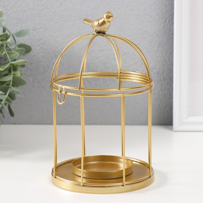 Подсвечник металл "Птичка на клетке" н-р 3 шт d=5;6;8 см золото 9,5х15,5; 12х21; 15,5х25 см   101825