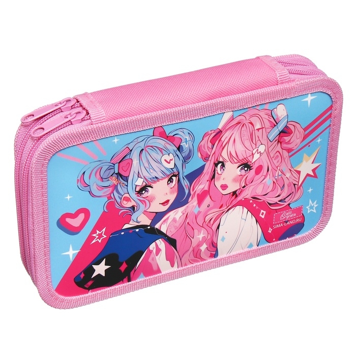 Пенал 2 секции, 125 х 205 х 40 мм, Calligrata 30П26/2 Пенал 2 секции, 125 х 205 х 40 мм, Calligrata 30П26/2 "Аниме подружки", ламинированный картон