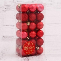 Ёлочные игрушки, шары новогодние , пластик, набор d-3 см, 36 шт "Туманный блеск" красный Ёлочные игрушки, шары новогодние , пластик, набор d-3 см, 36 шт "Туманный блеск" красный