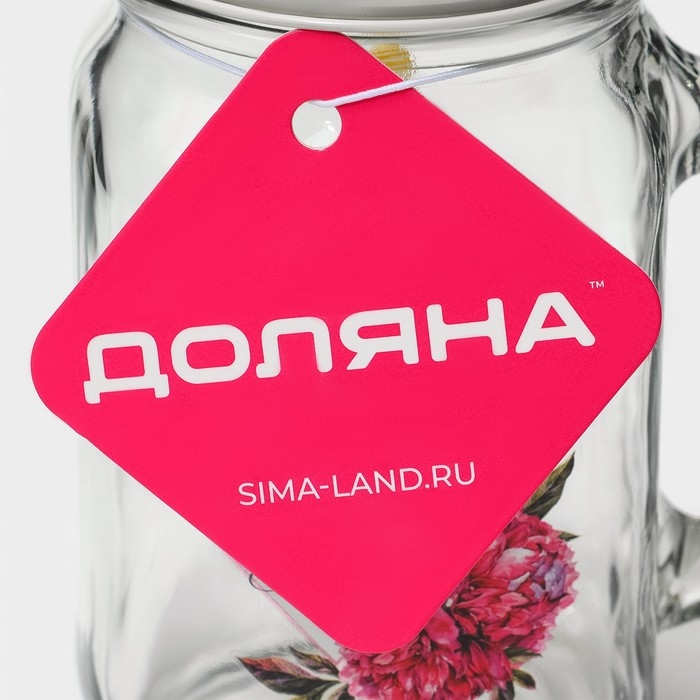 Кружка стеклянная Доляна &laquo;Счастье&raquo;, 450 мл, 10&times;7,5&times;13 см, с ручкой, крышкой и трубочкой