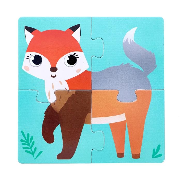 Пазлы 4 в 1 &laquo;Собери зверюшку: Кто живёт в лесу?&raquo;, 4 пазла, 16 деталей