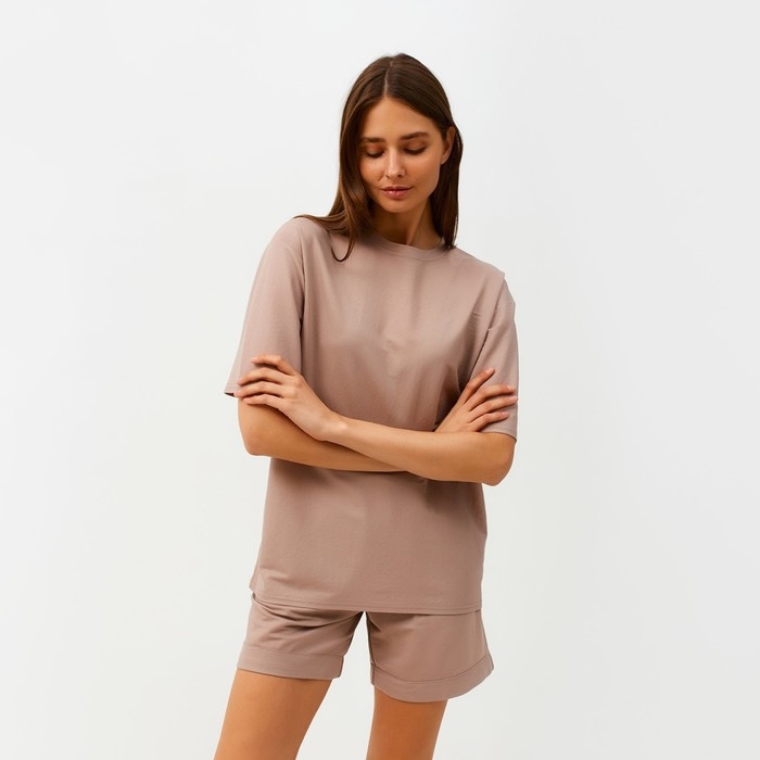 Костюм женский (футболка, шорты) MINAKU: Casual collection цвет бежевый, размер 50 Костюм женский (футболка, шорты) MINAKU: Casual collection цвет бежевый, размер 50