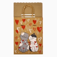 Пакет с клапаном &laquo;С любовью&raquo;, сердца, крафт, глиттер, 19,5 &times; 10 &times; 25.2 см