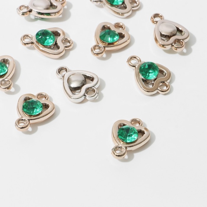 Коннектор «Сердце» 2,2×1,6×0,7 см, (набор 10 шт.), цвет светло-зелёный в золоте Коннектор «Сердце» 2,2×1,6×0,7 см, (набор 10 шт.), цвет светло-зелёный в золоте