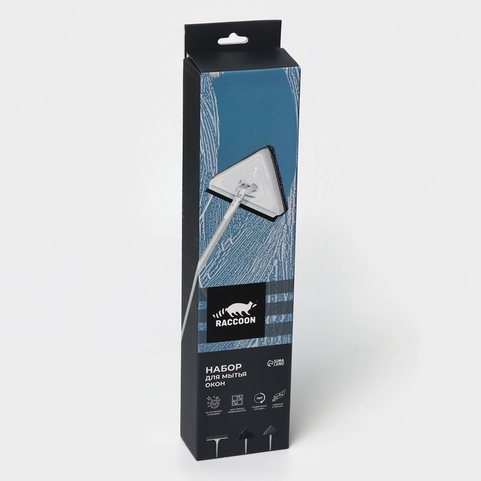 Щётка для окон Raccoon, поролоновая телескопическая насадка 47(80,5) см, две насадки из микрофибры с держателем 11,5&times;6,5 см