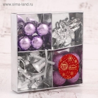 Набор украшений пластик 14 шт "Сюрприз" (4 колокол, 8 шаров, 2 ангела) серебро, фиолет Набор украшений пластик 14 шт "Сюрприз" (4 колокол, 8 шаров, 2 ангела) серебро, фиолет
