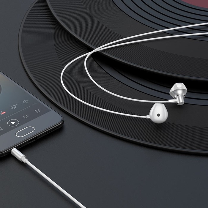 Наушники Hoco M75, проводные, вкладыши, микрофон, Jack 3.5 мм, 1.2 м, серебристые