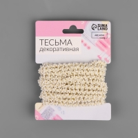 Тесьма декоративная с бисером, 6 мм, 2,7 &plusmn; 0,5 м, цвет жемчужный
