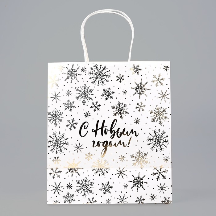 Пакет подарочный новогодний крафтовый &laquo;Снежинки&raquo;, 22 х 25 х 12 см , Новый год