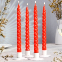 Свеча витая, 2,2х25 см, 4 шт лакированная красная