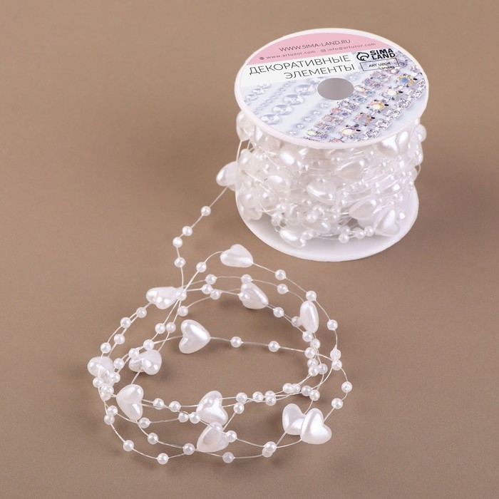 Бусы на леске, «Сердца», 3/9 мм, 9 ± 0,5 м, цвет белый Бусы на леске, «Сердца», 3/9 мм, 9 ± 0,5 м, цвет белый