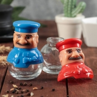 Набор для специй из стекла на подставке &laquo;Поварёнок&raquo;, 2 предмета: солонка, перечница, цвет МИКС