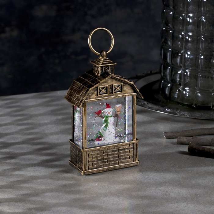 Светодиодная фигура &laquo;Фонарь со снеговиком&raquo; 7.5 &times; 14 &times; 4.2 см, пластик, блёстки, батарейки AG13х3 (в комплекте), свечение тёплое белое