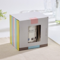 Кружка керамическая с деревянной крышкой и ложкой &laquo;Зверята&raquo;, 360 мл, рисунок МИКС