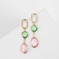 Серьги со стразами &laquo;Блум&raquo; овал с кругом, цветной в золоте