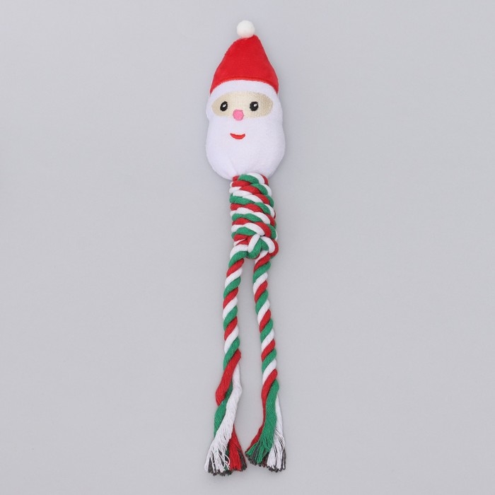 Игрушка пищащая, мягкая для собак Игрушка пищащая, мягкая для собак "Дед мороз" с канатом, 32 см