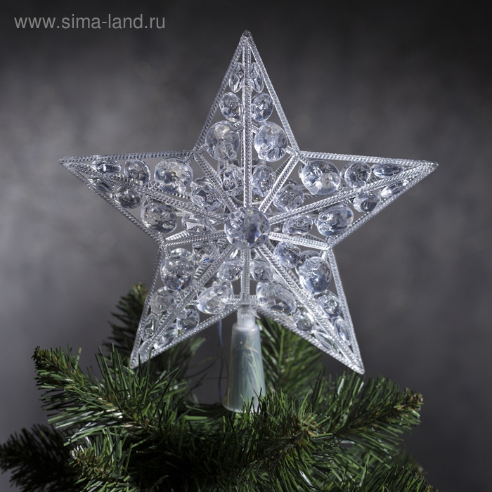 Светодиодная верхушка на ёлку &laquo;Звезда белая&raquo; 22 см, 15 LED, провод 2 метра, 220 В, свечение мульти