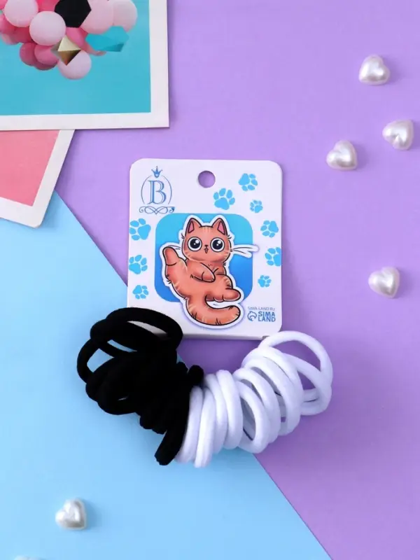 Резинка для волос &laquo;Кисонька&raquo;, набор 20 шт., лапка, 2.5 см, чёрная, белая