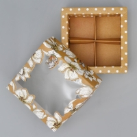 Коробка для конфет, кондитерская упаковка, 4 ячейки, &laquo;Крафт&raquo;, 10.5 х 10.5 х 3.5 см