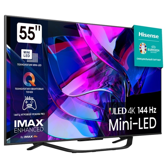 Телевизор HISENSE 55U7KQ, 55", 3840x2160,DVB-T2/C/S2,HDMI 4,USB 2,m-LED,Smart TV,черный