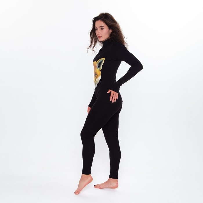 Термобельё женское (джемпер, леггинсы) принт лиса, цвет чёрный, размер 42 Термобельё женское (джемпер, леггинсы) принт лиса, цвет чёрный, размер 42