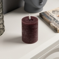 Светодиодная свеча бордовая, 7.5 &times; 12.5 &times; 7.5 см, воск, пластик, батарейки АААх2 (не в комплекте), свечение тёплое белое