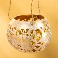 Подсвечник подвесной из кокоса, 9-11 см, бело-золотой