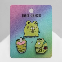 Набор значков (3 шт.) &laquo;Лягушачьи напитки&raquo;, цвет зелёный в чёрном металле