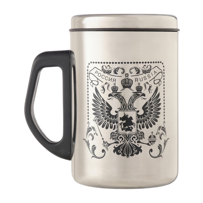 Термокружка, 500 мл, Сталь "Герб России", сохраняет тепло 2 ч, 13.5 х 8.3 см