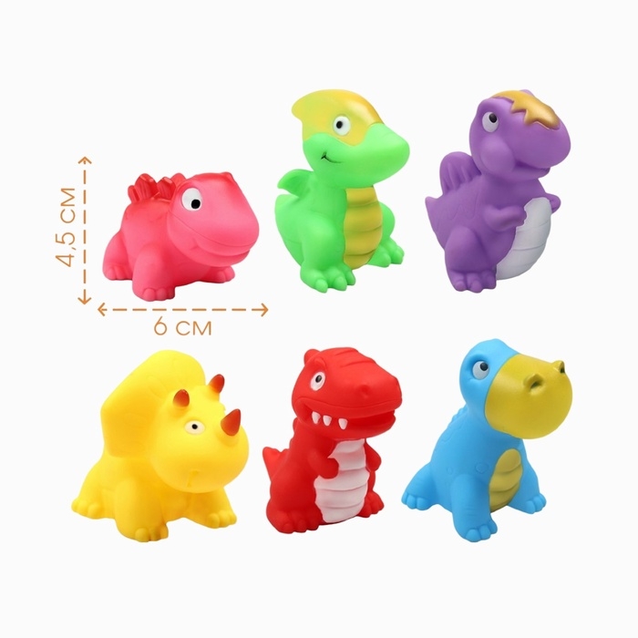 Набор резиновых игрушек для ванны &laquo;Динопарк&raquo;, с пищалкой, 6 шт, виды МИКС, Крошка Я