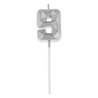 Свеча в торт на шпажке &laquo;Алмаз&raquo;, цифра 9, серебряная, 5&times;2.6 см