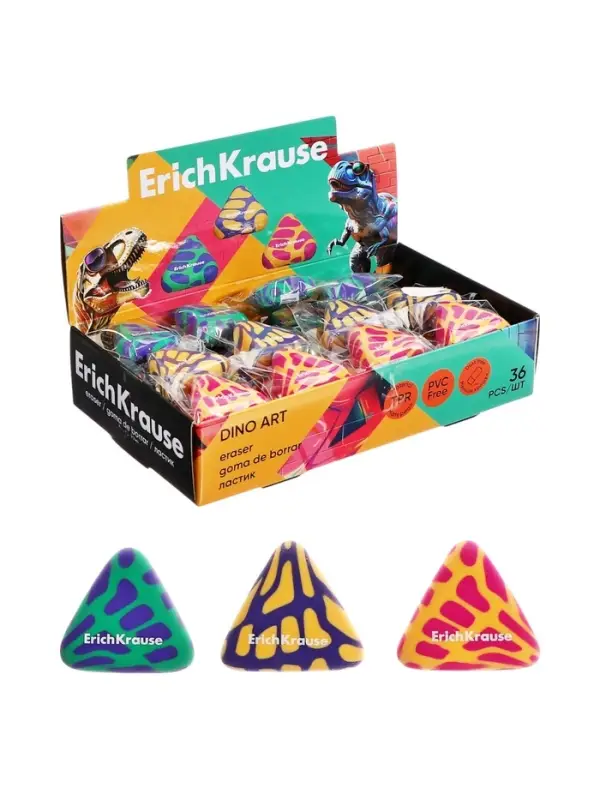 Ластик ErichKrause Dino Art, 28&times;26&times;10 мм, МИКС