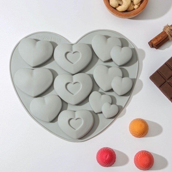 Форма для шоколада &laquo;Лямур&raquo;, силикон, 20,5&times;19&times;2 см, 9 ячеек, цвет МИКС