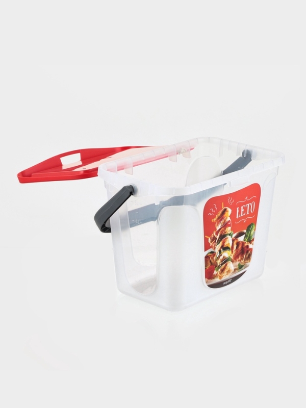 Контейнер для шашлыка c ручкой &laquo;Leto&raquo;, 6 л, пластик, прозрачный, крышка красная