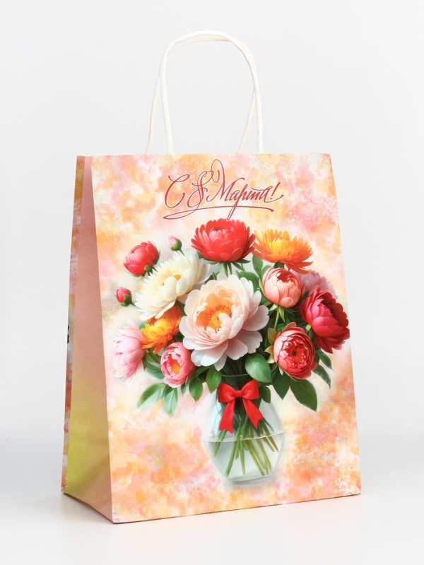 Пакет подарочный крафт "С 8 Марта!" 21 х 11 х 27 См