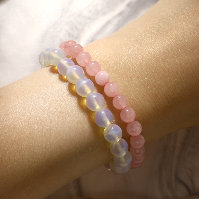 Набор браслетов 2 шт. шар №6 &laquo;Кварц розовый&raquo; и шар №8 Лунный камень&raquo;