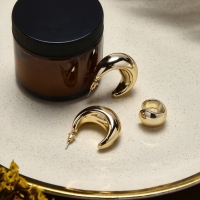 Набор серьги и каффы 3 шт &laquo;Капли&raquo; объёмные, цвет золото