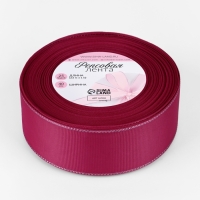 Лента репсовая 40мм*25&plusmn;1ярд(23м&plusmn;1м) серебряные нити №028 ярко-розовый АУ