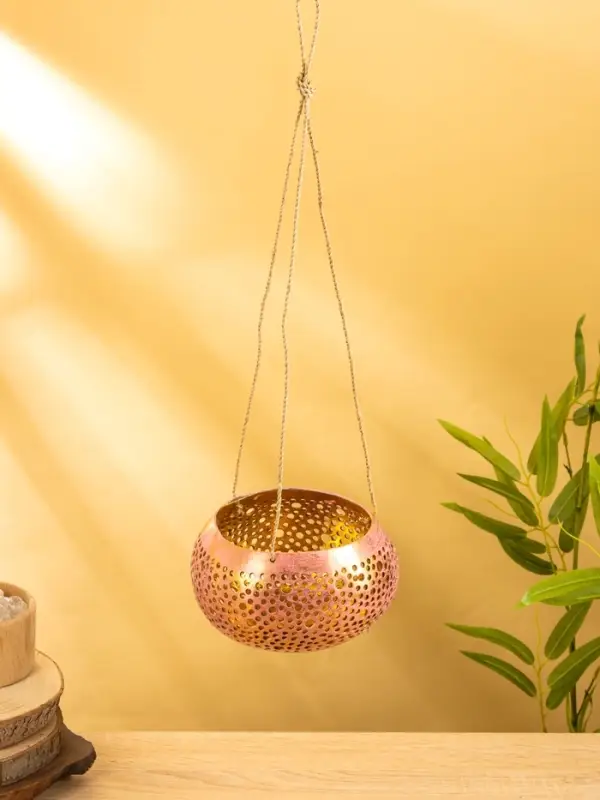 Подсвечник подвесной из кокоса, 14&times;14&times;10 см, тёмно золотисто-розовый