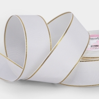 Лента репсовая 40мм*25&plusmn;1ярд(23м&plusmn;1м) золотые нити №001 белый АУ