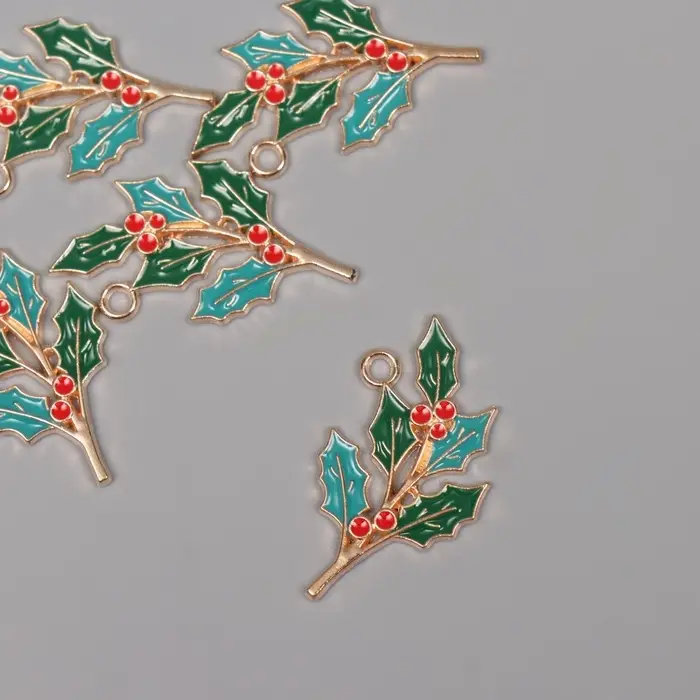 Декор для творчества металл, эмаль "Ветка рябины" 3,3х1,9 см