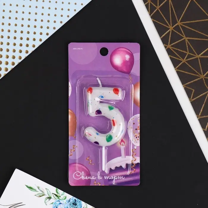 Свеча для торта, цифра &laquo;5&raquo;, 5,5 х 8 см