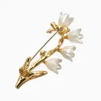 Брошь "Цветы Ландышей", цвет бело-зелёный в золоте