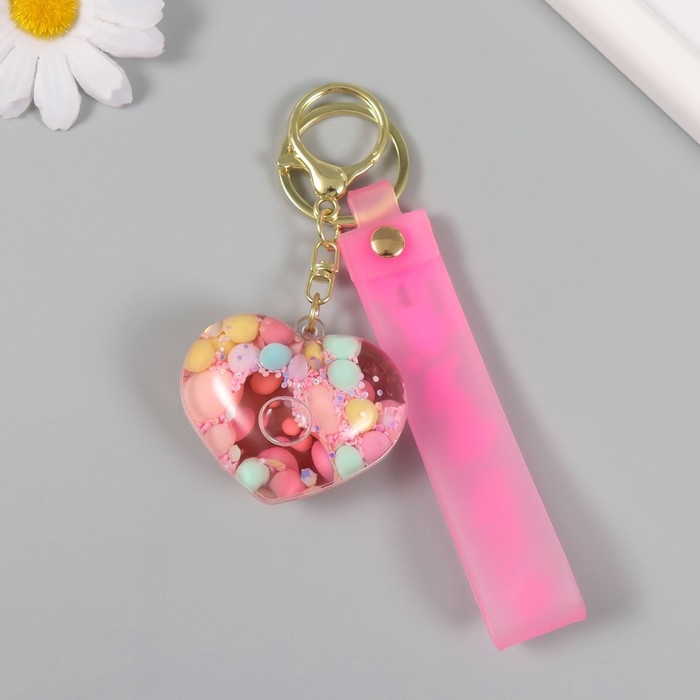 Брелок пластик с карабином, ремешком Брелок пластик с карабином, ремешком "Сердечко с шариками" водный с декором 4,5х5х2 см