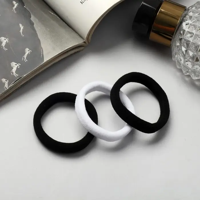 Резинка для волос "Трио" (набор 3 шт) классика, 5,5 см, чёрно-белый