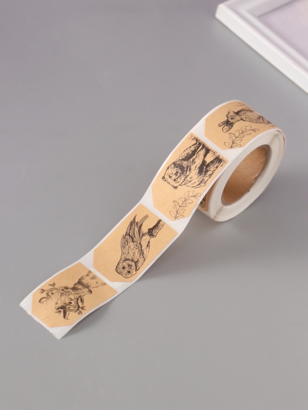 Наклейка бумага крафт "Бирки. Лесные животные" 3х5 см 200 шт в рулоне