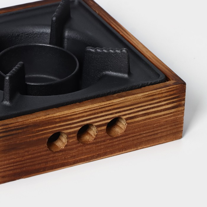 Подставка для подогрева блюд, 20&times;20&times;8 см, с деревянной подставкой